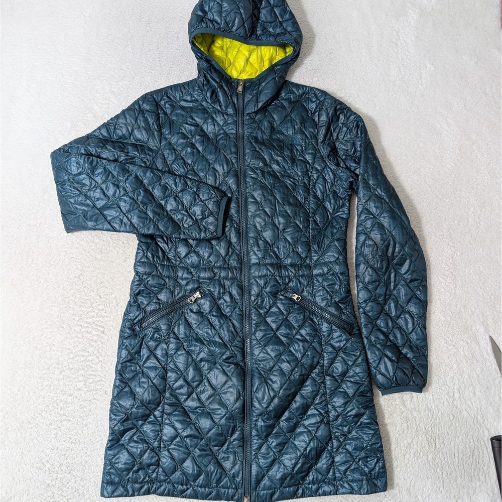 THE NORTH FACE WOMENS SM THERMOBALL HOODED QUILTED PARKA Jacket NYLON flaw Green